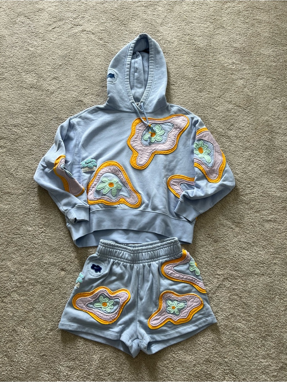 Nike Project Euphoria Blue Floral Patch Hoodie & Shorts Set
